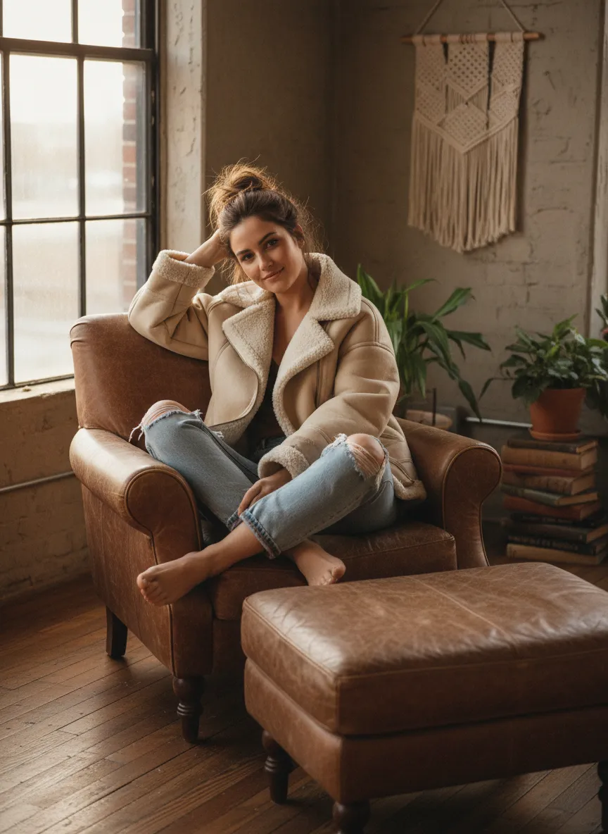 Shearling Jacket & Jeans